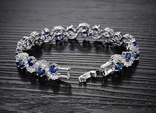 Shining Diva Fashion Royal Blue Crystal CZ Silver Plated Stylish Bracelet Gift for Girls