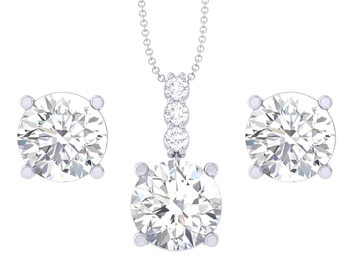 925 Sterling Silver Round Solitaire Pendant Earring Chain Jewellery Set