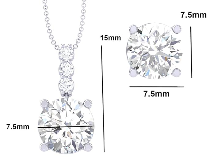 925 Sterling Silver Round Solitaire Pendant Earring Chain Jewellery Set